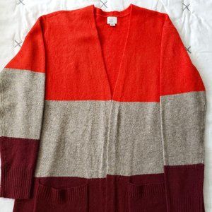 A New Day|Color Block Cardigan Orange Gray Burgund